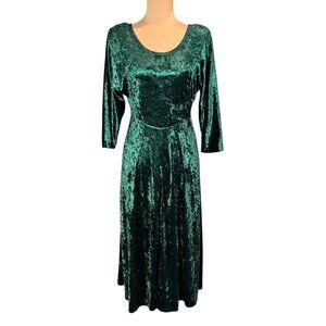 Vintage 90s Crushed Velvet Midi Dress Sz.10 Green Event Whimsigoth Holiday Boho